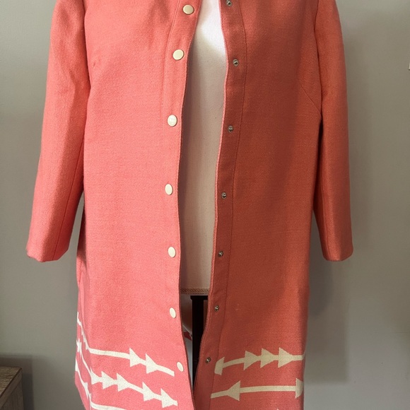 Lauren Moffatt Jackets & Blazers - Lauren Moffatt Eastwood Coral Button-Up Coat with Arrow Design